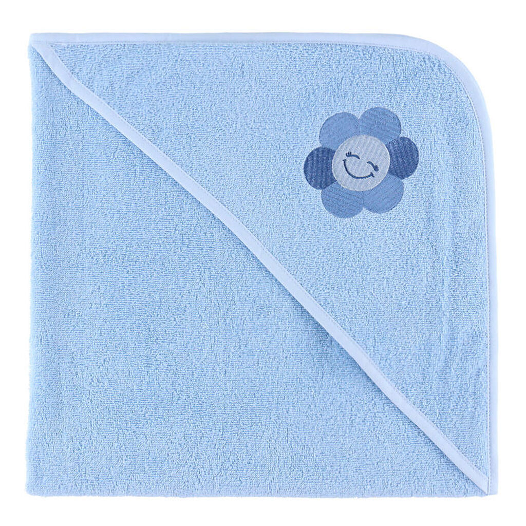 Nørgaard Madsens Babyhåndklæde - 75x75 cm - Lyseblå m. Glad blom