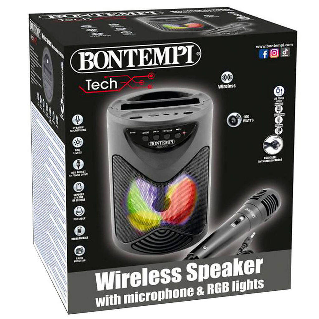 Bontempi Højtaler m. Mikrofon/Lys - 18 cm - Trådløs