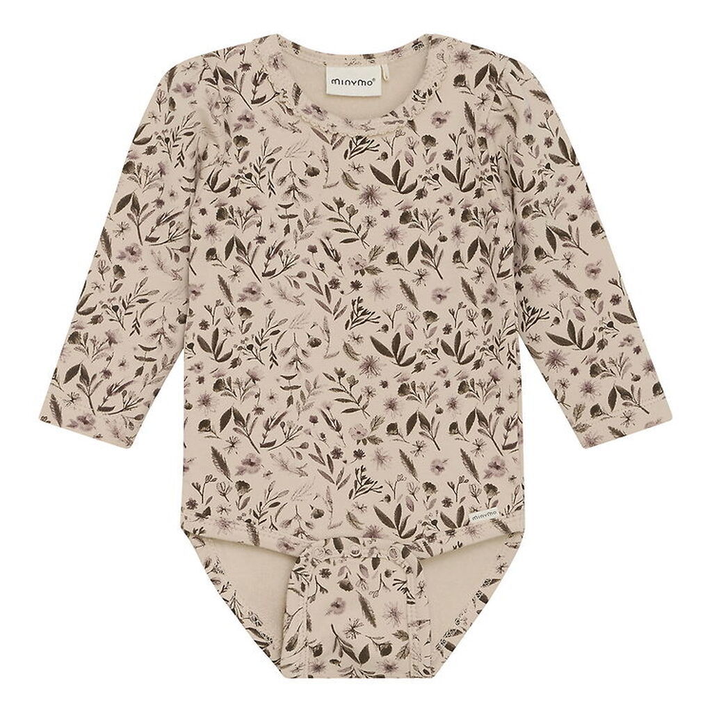 Minymo Body l/æ - Sweat - Smoke Gray m. Blomster