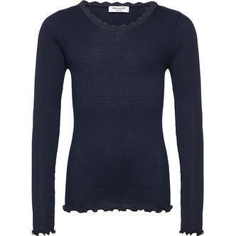 Rosemunde Bluse - Rib - Balta - Navy m. Blonder