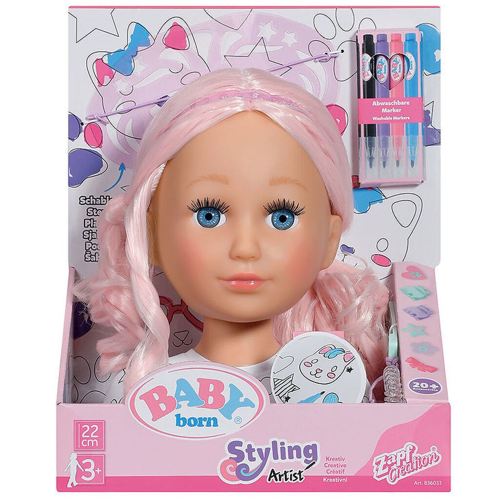 Baby Born Sminkehoved m. Tilbehør - Sister Styling Artist