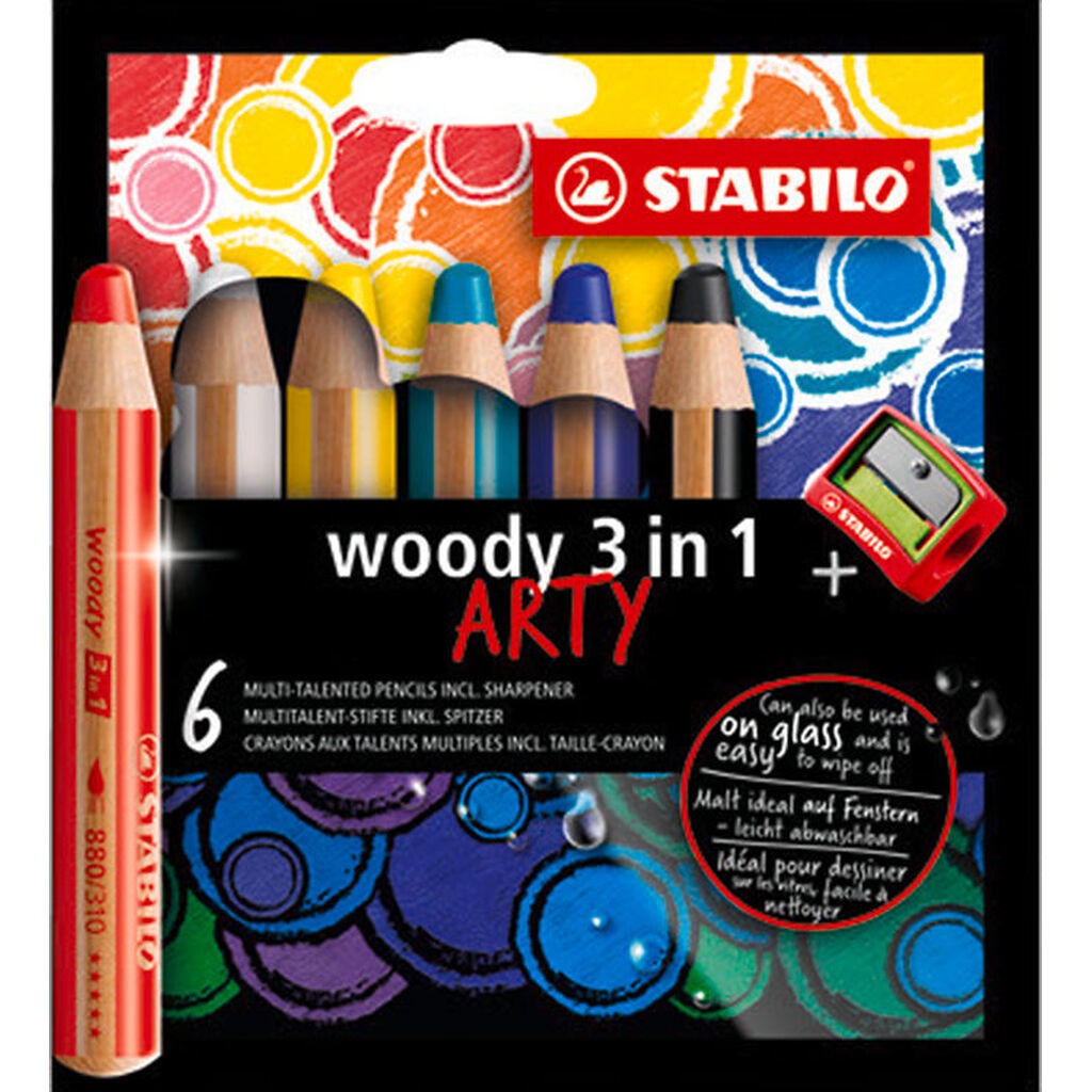 Stabilo Farveblyanter - Woody 3-i-1 Arty - 6 stk. - Multifar