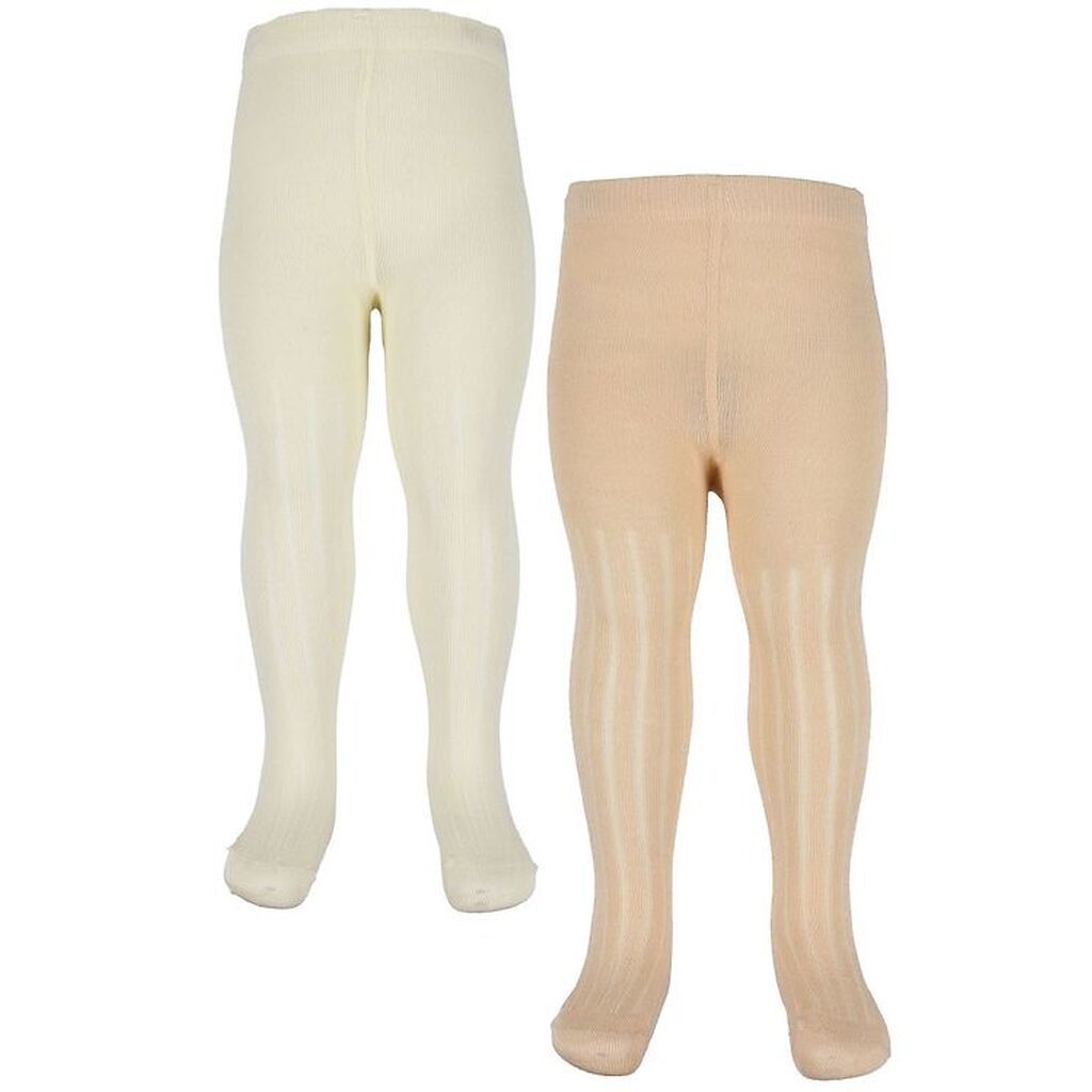 Minymo Strømpebukser - 2-Pak - Bambus - Rib - Off White