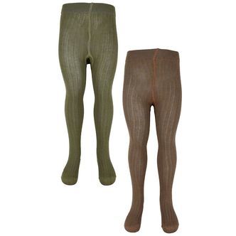 Minymo Strømpebukser - 2-Pak - Rib - Dried Herbs