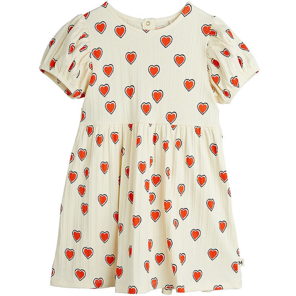 Mini Rodini Kjole - Rib - Offwhite m. Hjerter