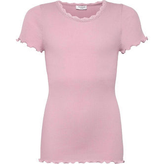 Rosemunde T-shirt - Rib - Balta - Prism Pink m. Blonder