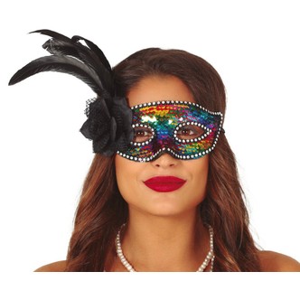 Maske m/pailletter, regnbue