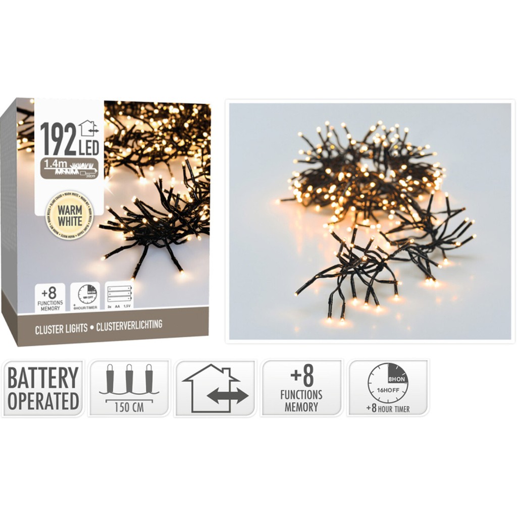Klyngelyskæde 192 LED hvid 1,4m