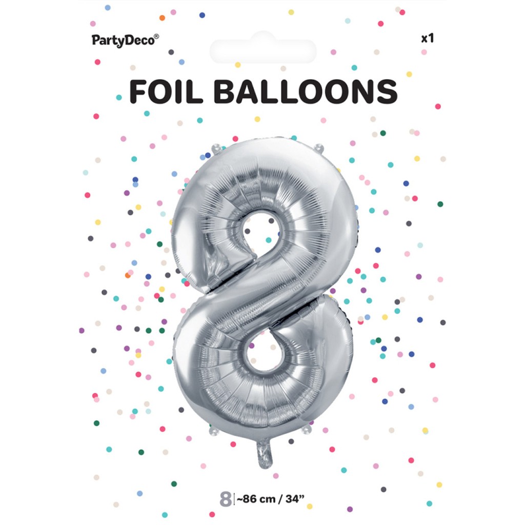 Tal ballon 8 sølv 86 cm