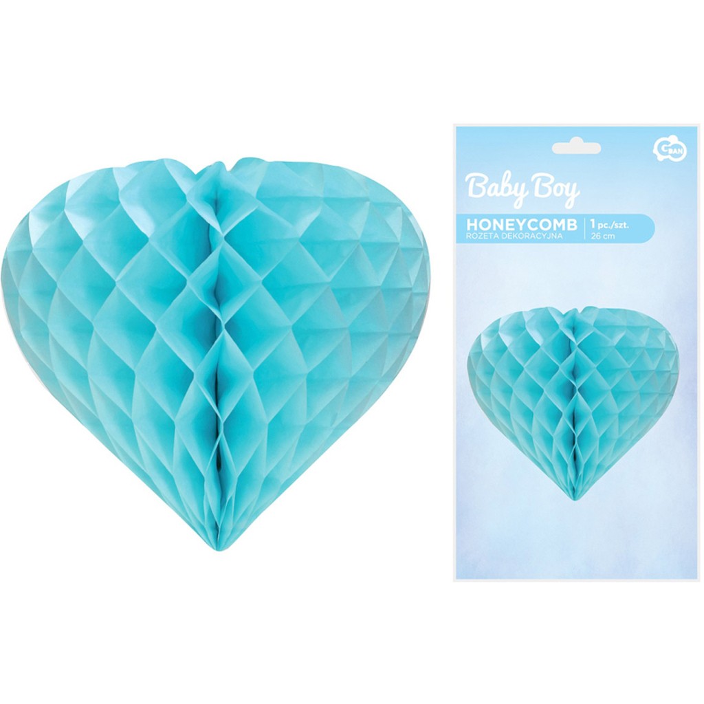 Honeycomb hjerte 26 cm, lyseblå
