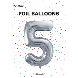 Tal ballon 5 sølv 86 cm