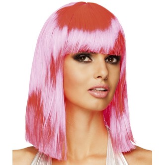 Paryk med pandehår, neon-pink