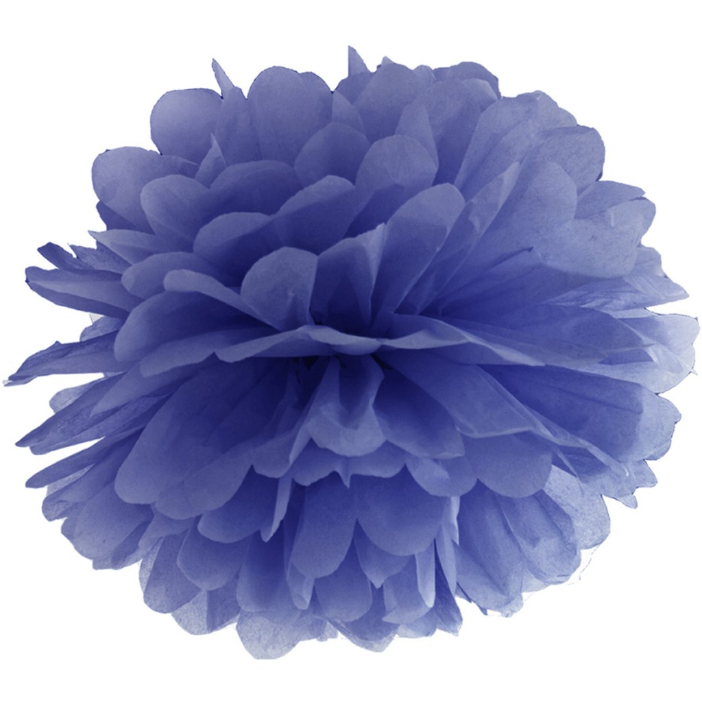 Pompom papir 25 cm navy blå