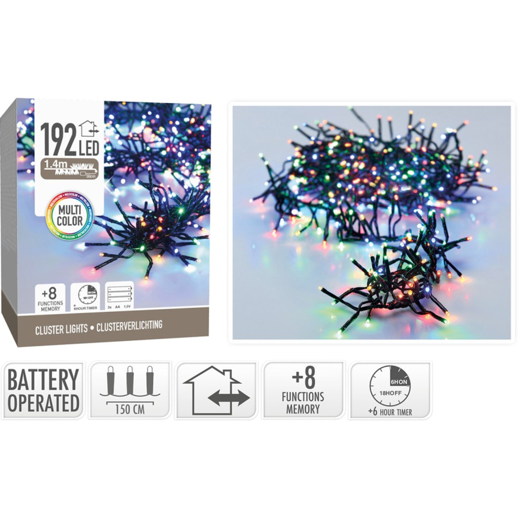Klyngelyskæde 192 LED multi 1,4m