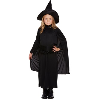 Heks kostume, sort 7-9 år