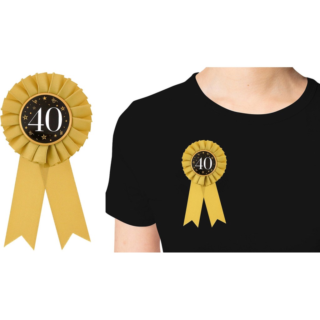 Badge 40 med satinbånd guld