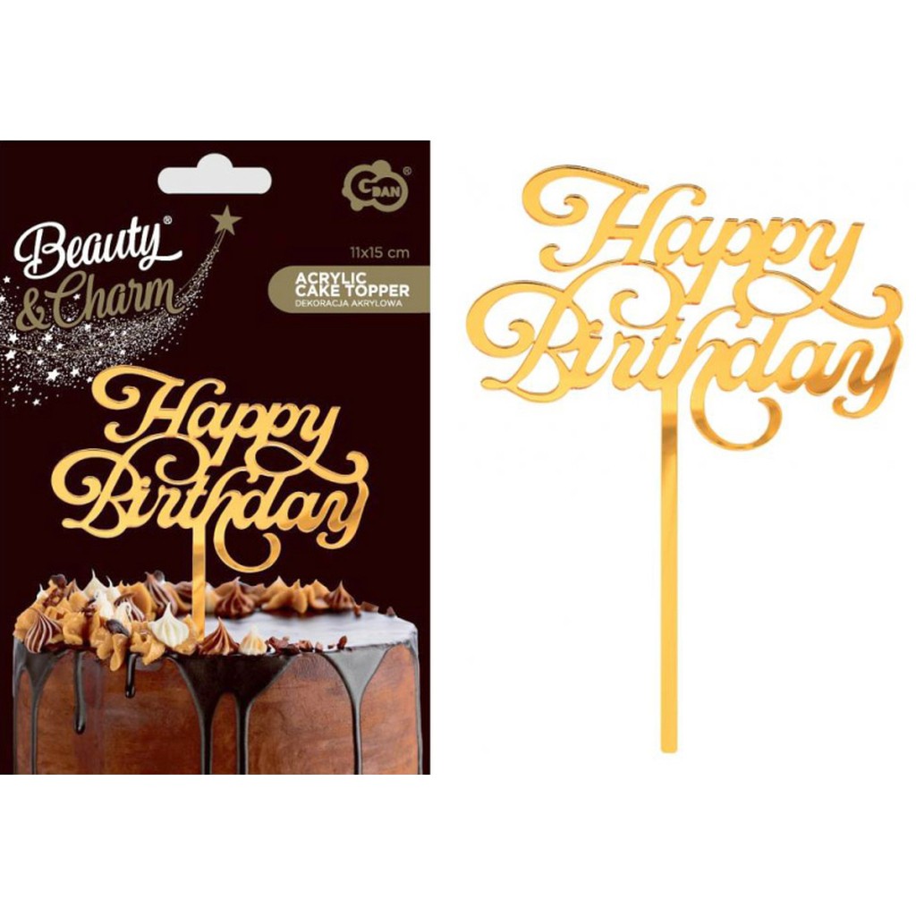 Happy Birthday kagepynt, guld