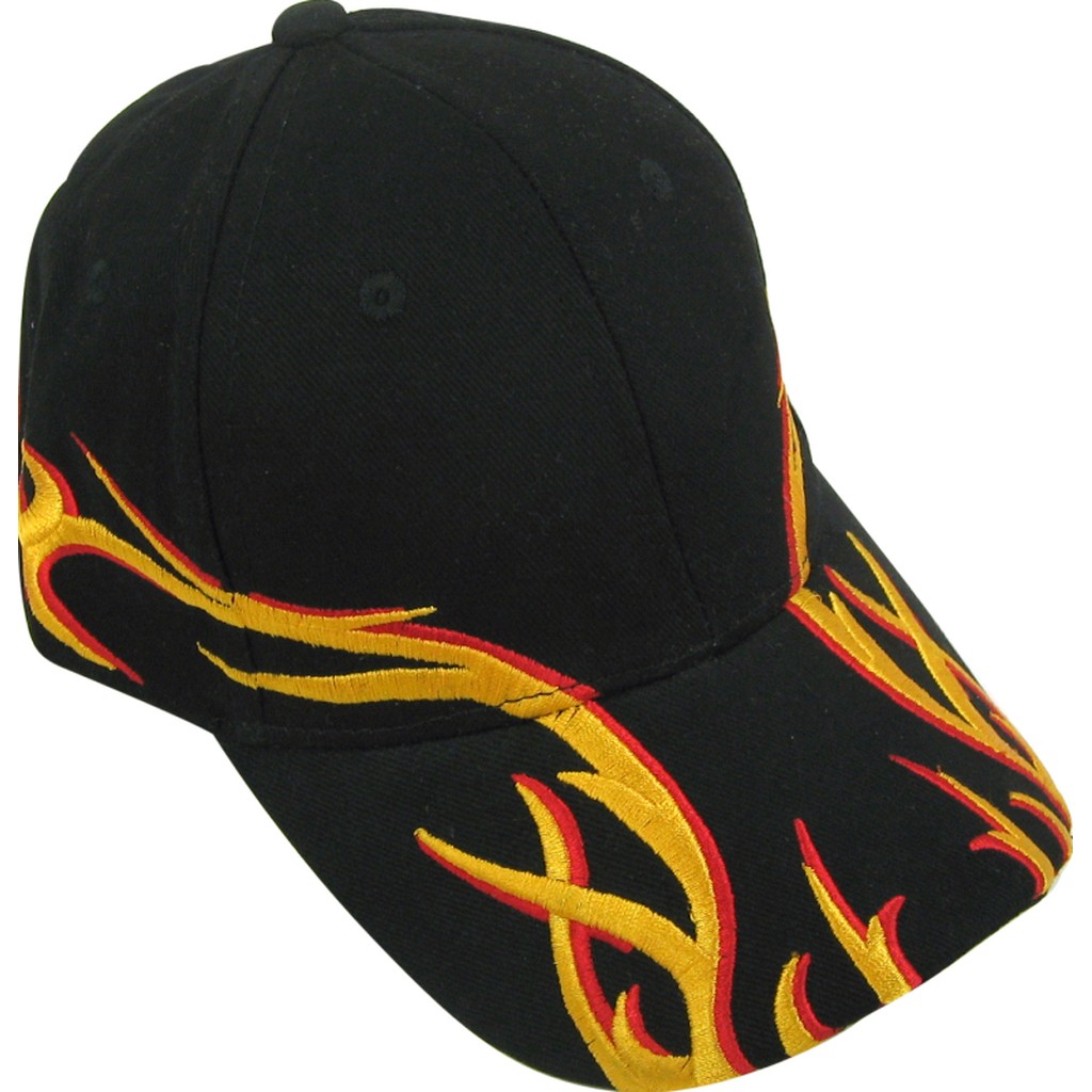 Sort cap m/flammer, barn
