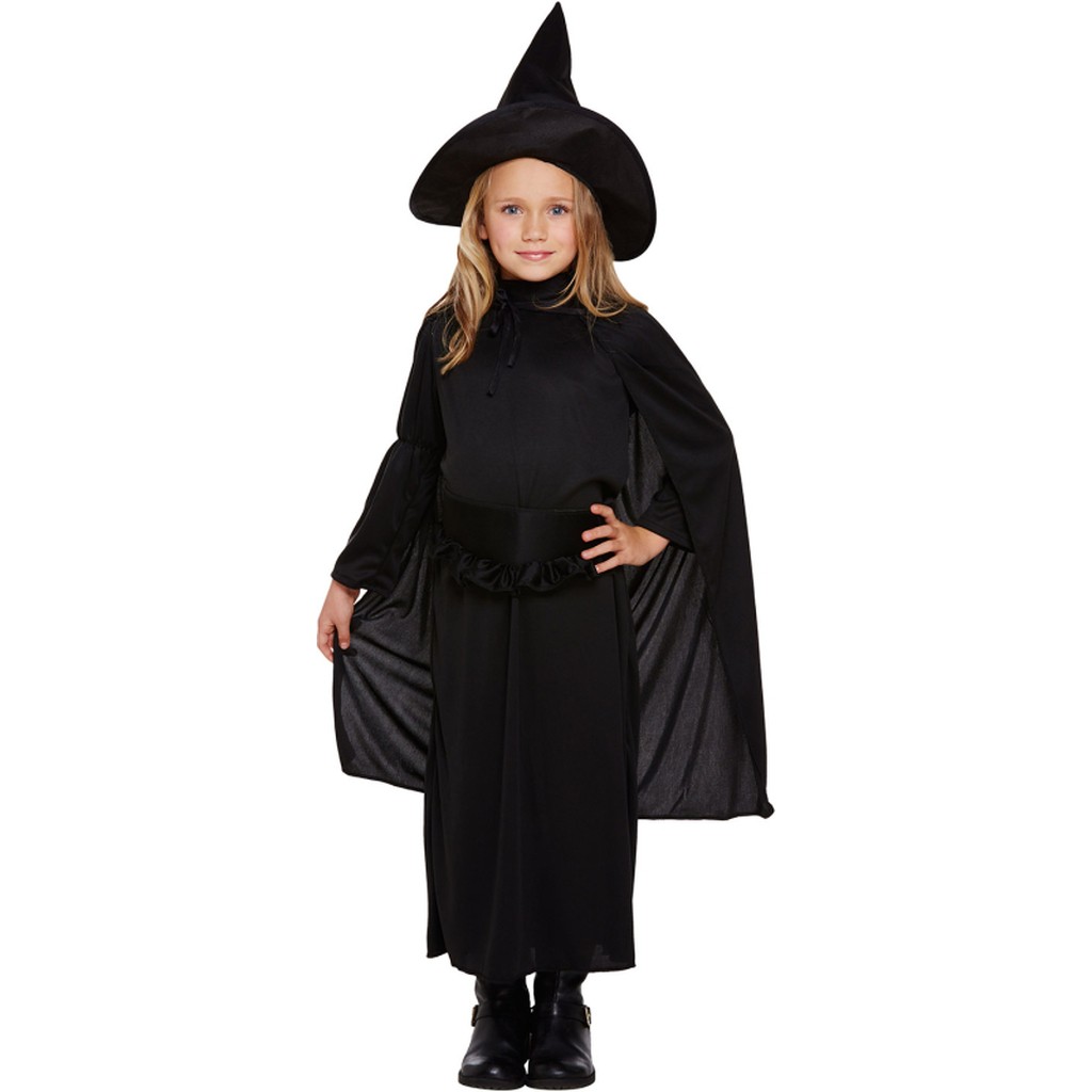 Heks kostume, sort 10-12 år