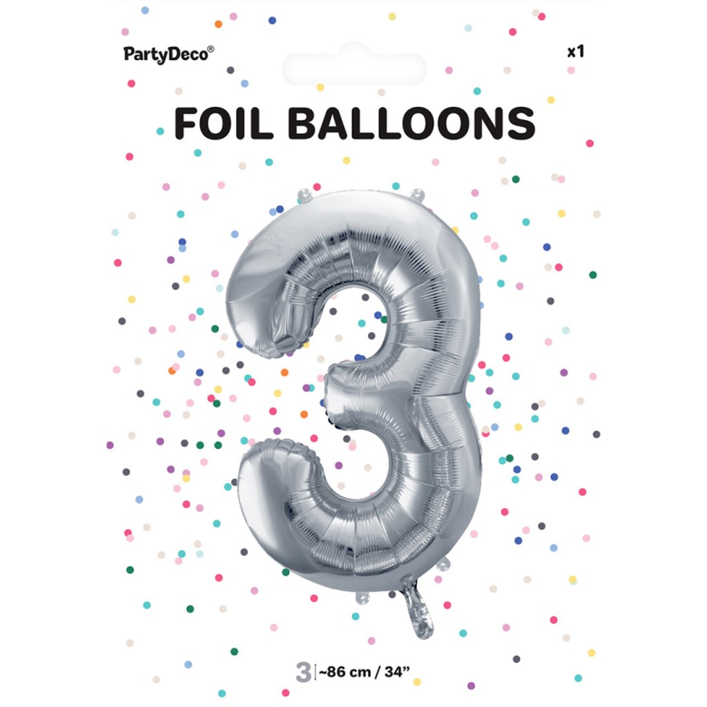 Tal ballon 3 sølv 86 cm