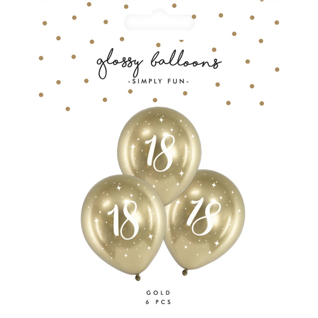 Ballon glossy 18 guld 6-pak