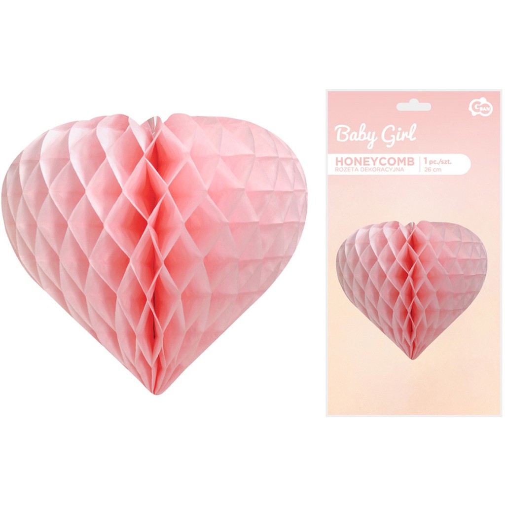 Honeycomb hjerte 26 cm, lyserød