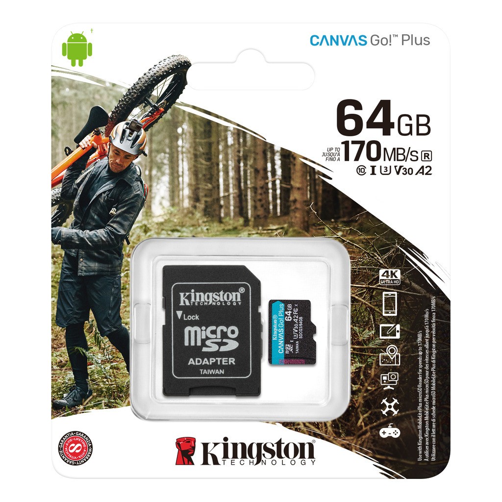 Kingston MicroSDXC 64 GB Canvas Go Plus 170R A2 U3 V30 Card - inkl. adaptor