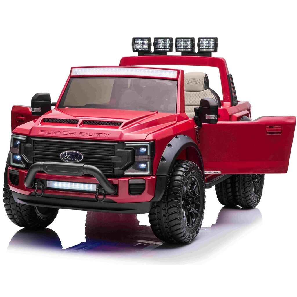 Ford Super Duty Truck m/Lithium + 4xMotor + Gummihjul + Blødt skumsæde Rød