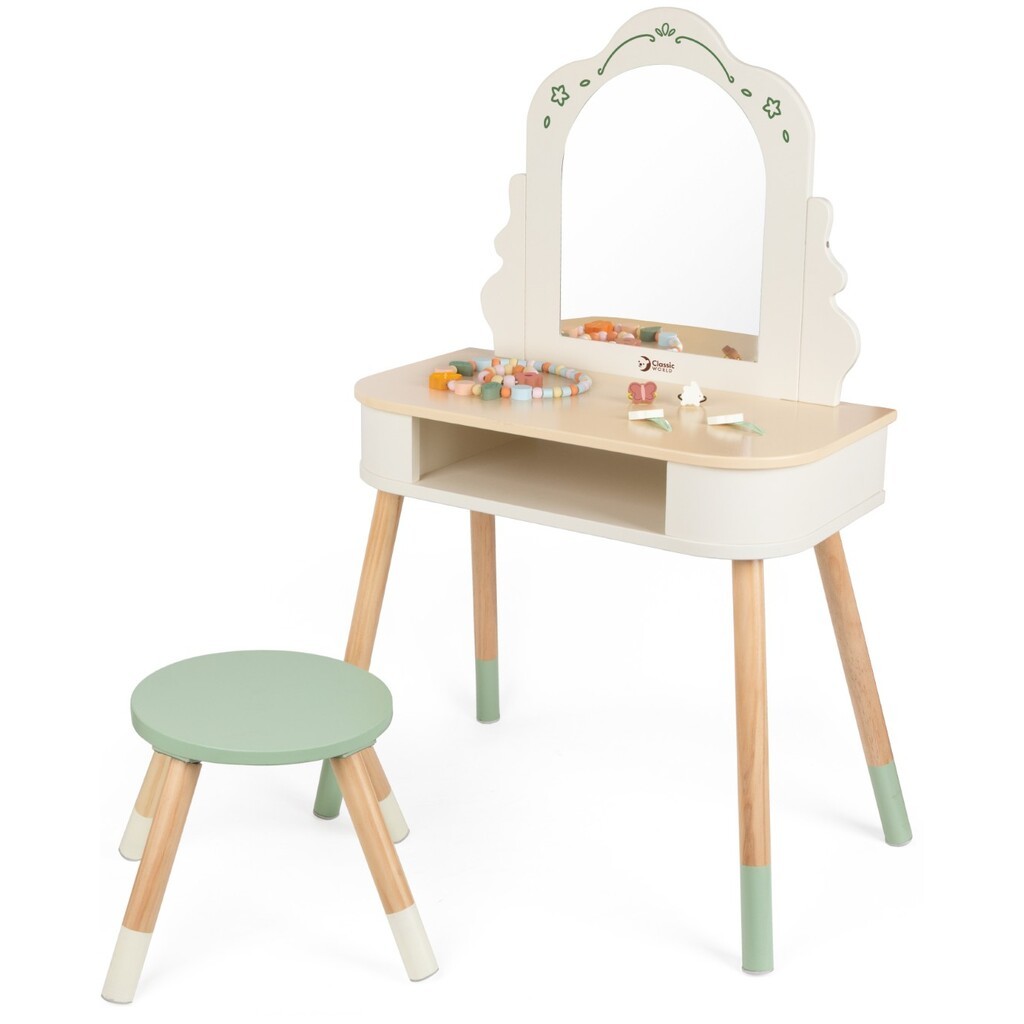 Classic World Magisk Sminkebord med skammel i træ
