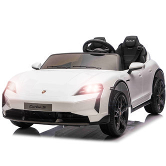 Porsche Taycan Turbo S Elbil Til børn 21,6V m/Gummihjul, Lædersæde Hvid