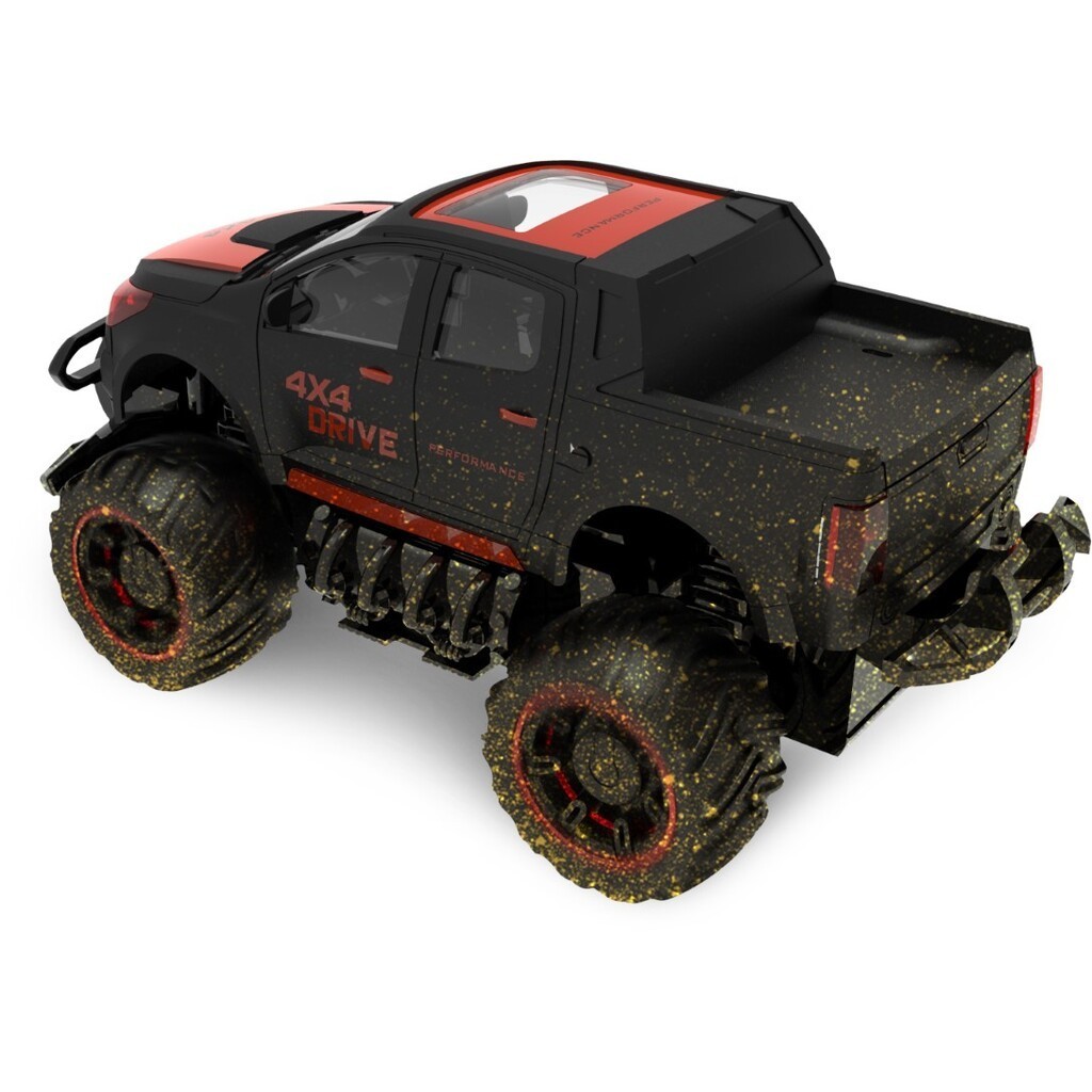Fjernstyret Mud Off-Road Truck 1:18 Sort/Rød, 2.4G