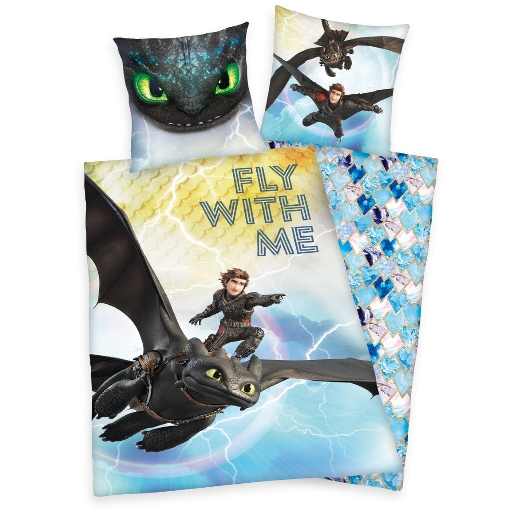 Sådan træner du din drage Sengetøj ''Fly with me'' 100 Procent Bomuld