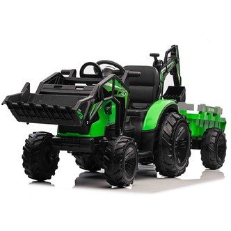 EL Traktor med  Frontskovl + Gravekran + Trailer til Børn 21,6V Grøn