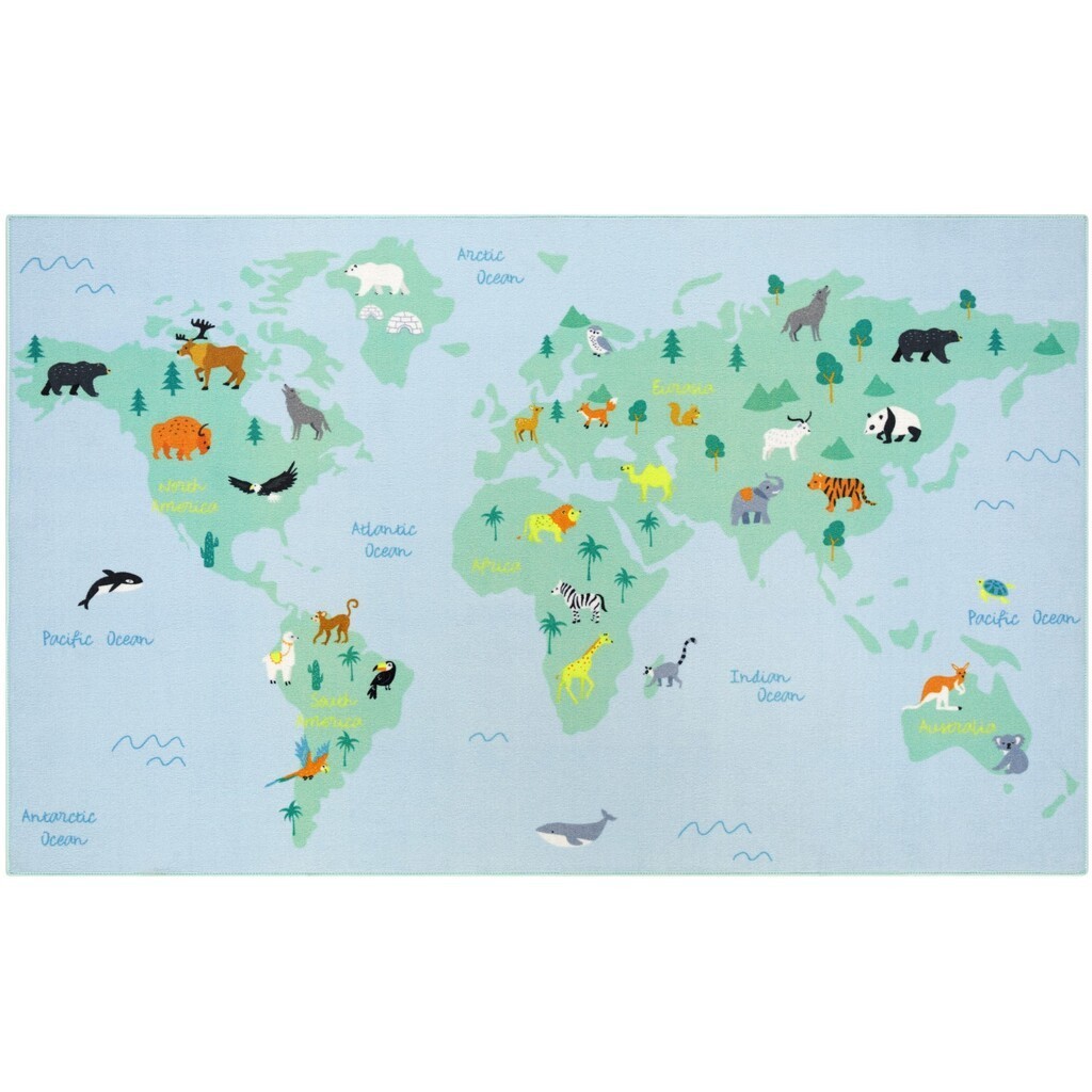 Verdens Kortet Deluxe gulvtæppe til børn 120 x 195 cm
