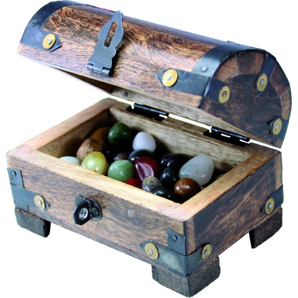 Skattekiste med 150g halvædelsten, 11 x 7 x 9 cm