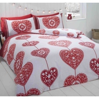Scandi Hjerte Rødt Sengetøj til dobbeltdyne, 200x200cm