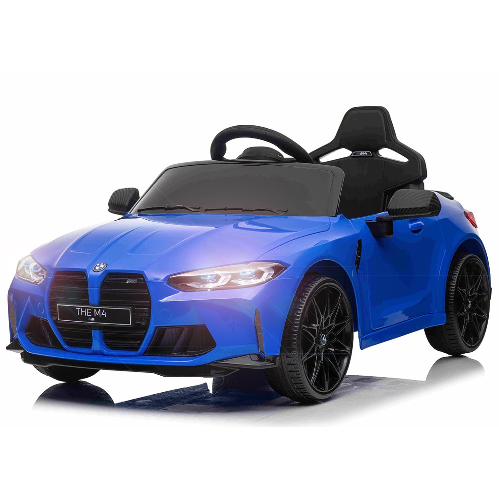 BMW M4 Elbil til børn 12v m/Lithium + Gummihjul + 2.4G Remote Blå