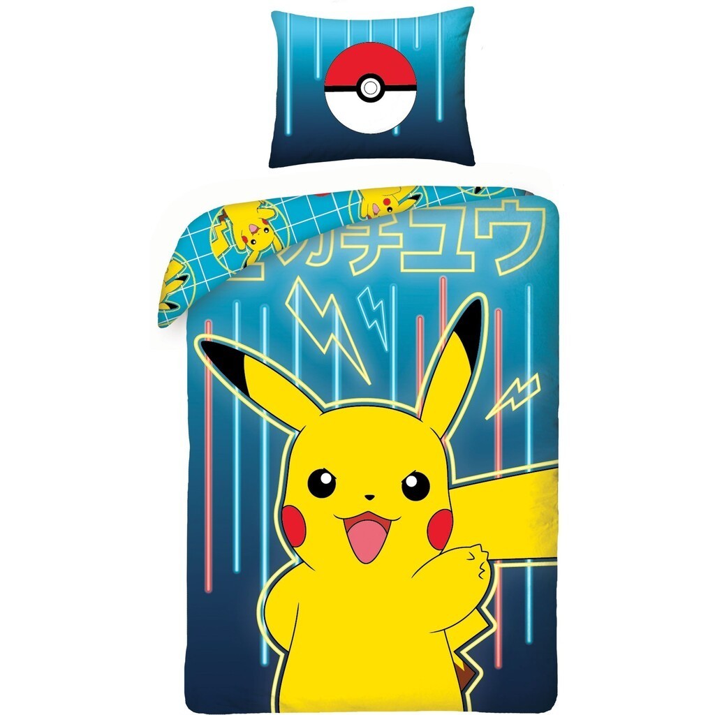 Pokemon Pikachu+Pokeball Sengetøj  - 100 procent bomuld