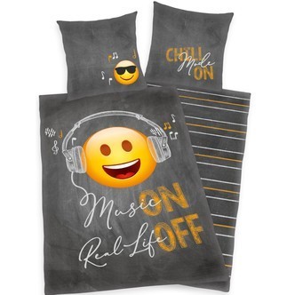 Emot!x Music ON - Real Life OFF Sengetøj (100 procent bomuld)