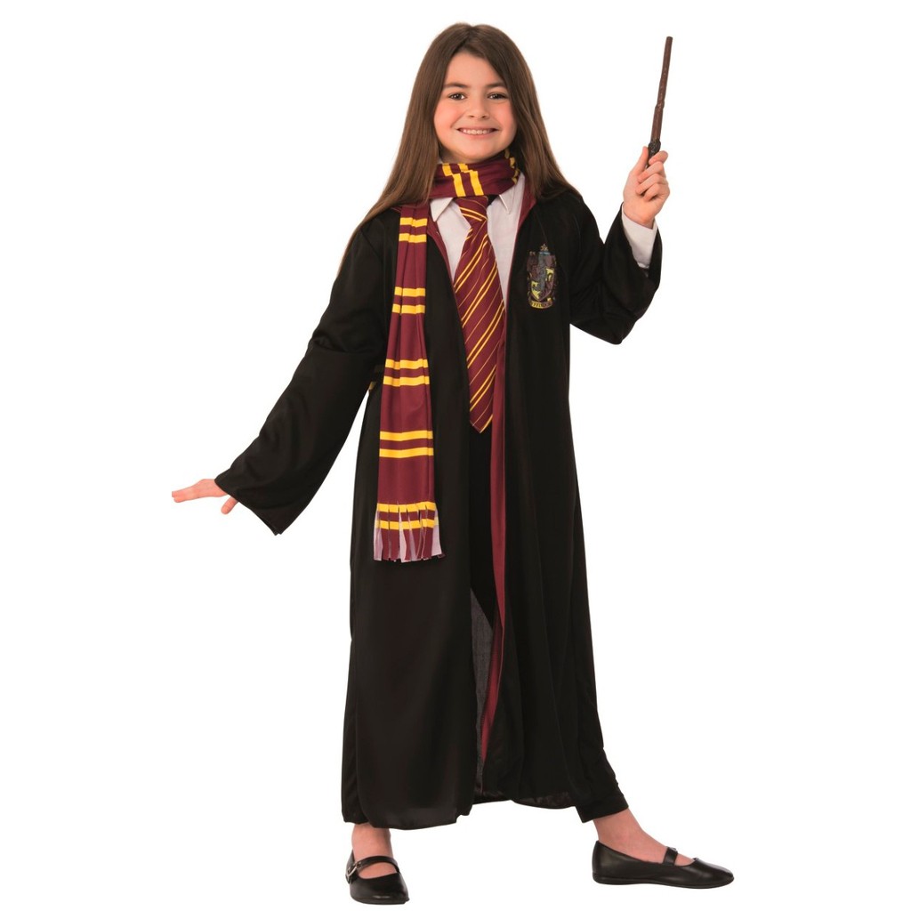 HARRY Potter GRIFFINDOR Kostume med  tryllestav, tørklæde og slips 4-10 år