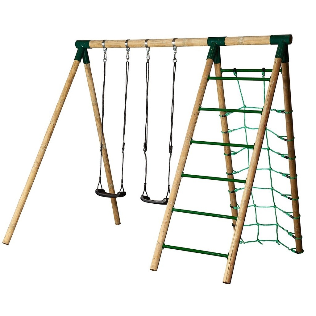 Hörby Bruk Træ Active  Højt Gyngestativ med klatrenet