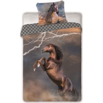 Hest stejler og lyn Sengetøj 140x200 cm - 100 procent bomuld