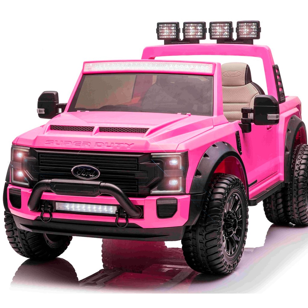 Ford Super Duty Truck m/Lithium + 4xMotor + Gummihjul + Blødt skumsæde Pink