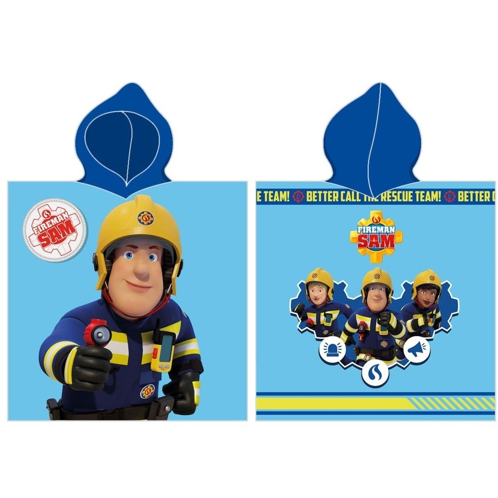 Brandman Sam Poncho badehåndklæde med hætte - 100 procent bomuld