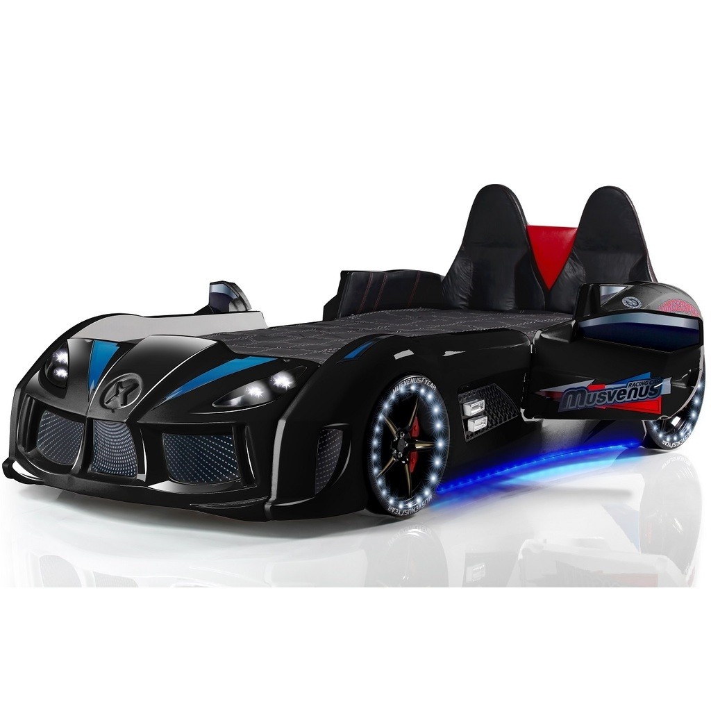 Chargedspeed Bilseng med Læder, LED-Lys og Lydpakke, sort