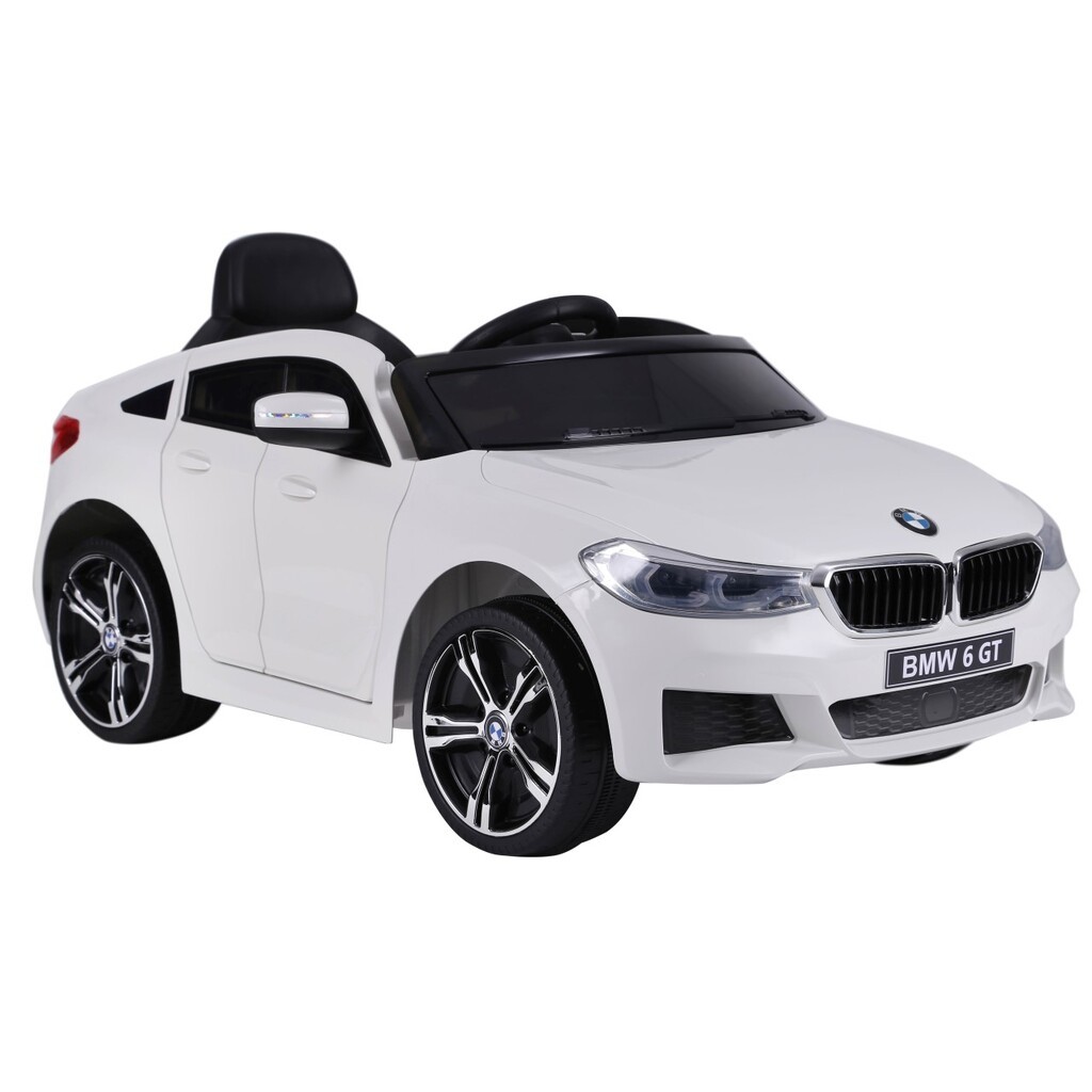 BMW 6 GT elbil til børn 12v Hvid m/Gummihjul, 2.4G Remote, Lithium