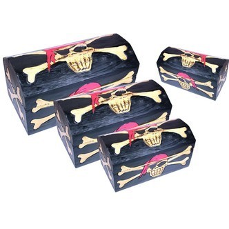 Piratkiste sæt, 4 kister m. farverige kranier