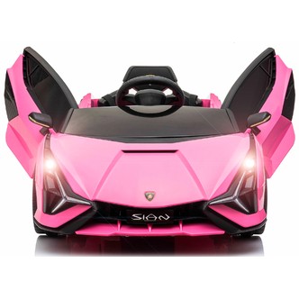 Lamborghini Sian elbil til børn 12v m/Lithium, Gummihjul, lædersæde Pink
