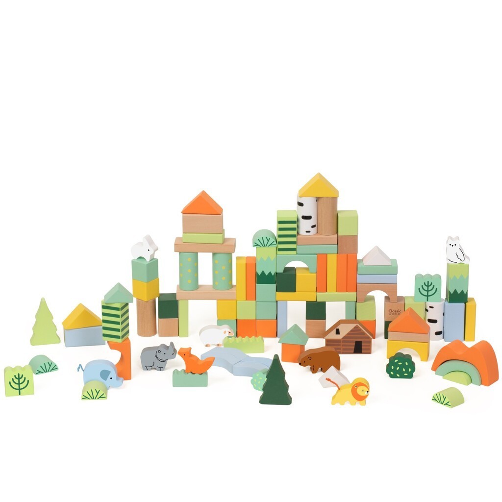 Classic træ byggeklodser - Skovtema 100 stk (fra 18 mdr)