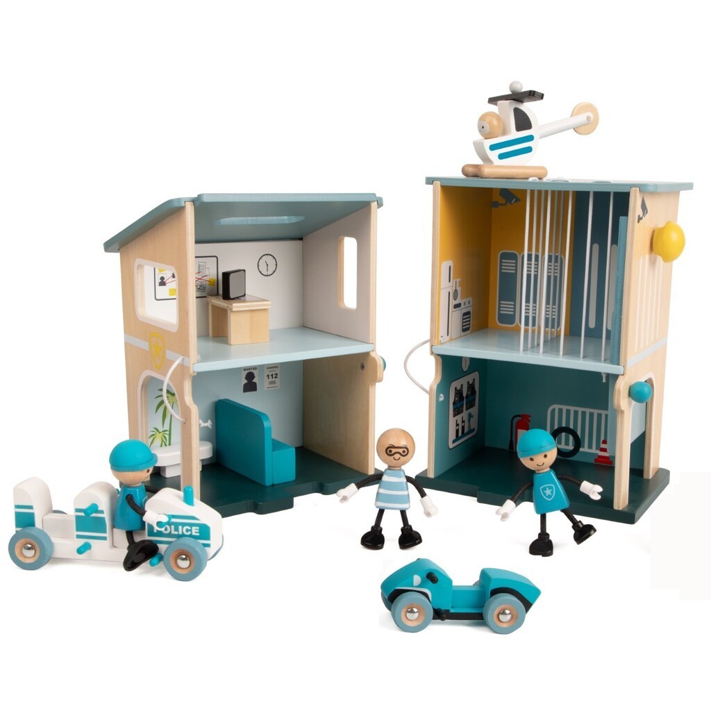 Classic World Trælegetøjs Politistation med tilbehør